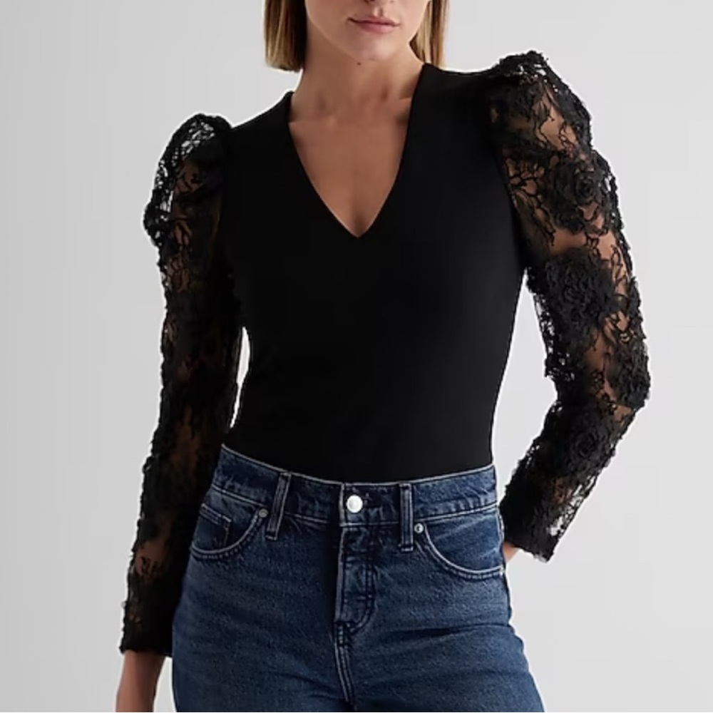 Express Black Lace Sleeve Bodysuit